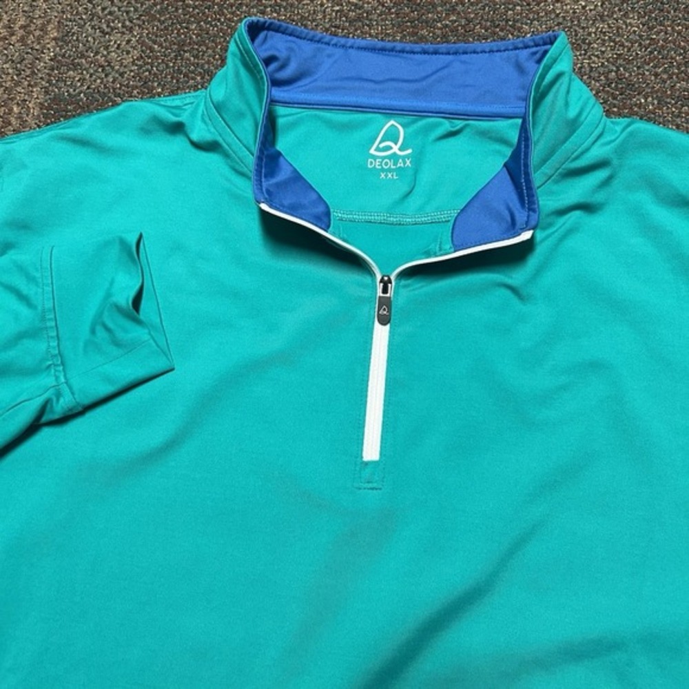 Deolax Quarter Zip Pullover Mens 2XL Teal Long Sleeve Athletic‎ Golf Stretch
